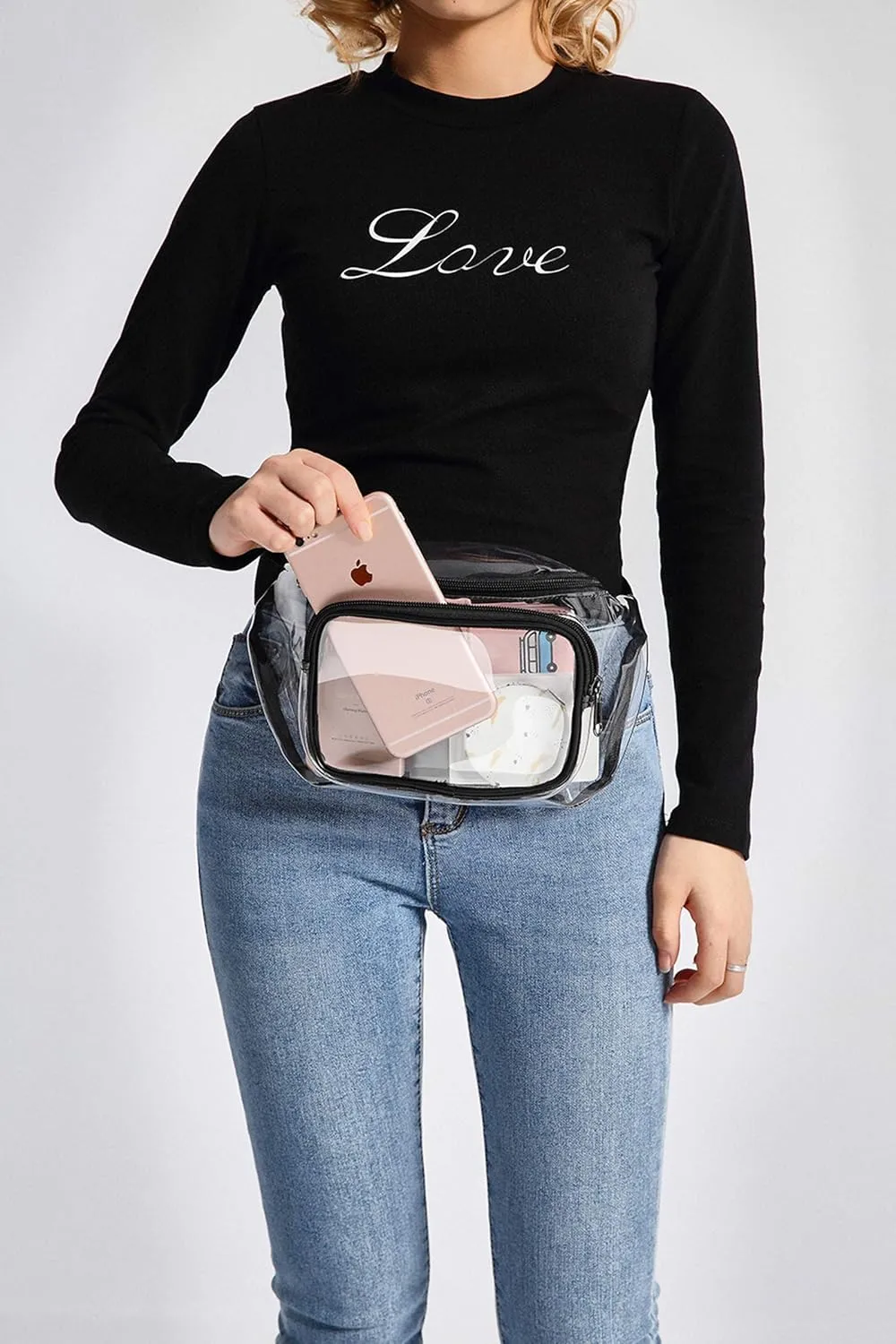 Veckle Clear Fanny Pack Stadium Approved - Clear Bag for Stadium Events Transparent Belt Bag for Women Men, Adjustable Waist Bag for Sports, Concerts, Black
