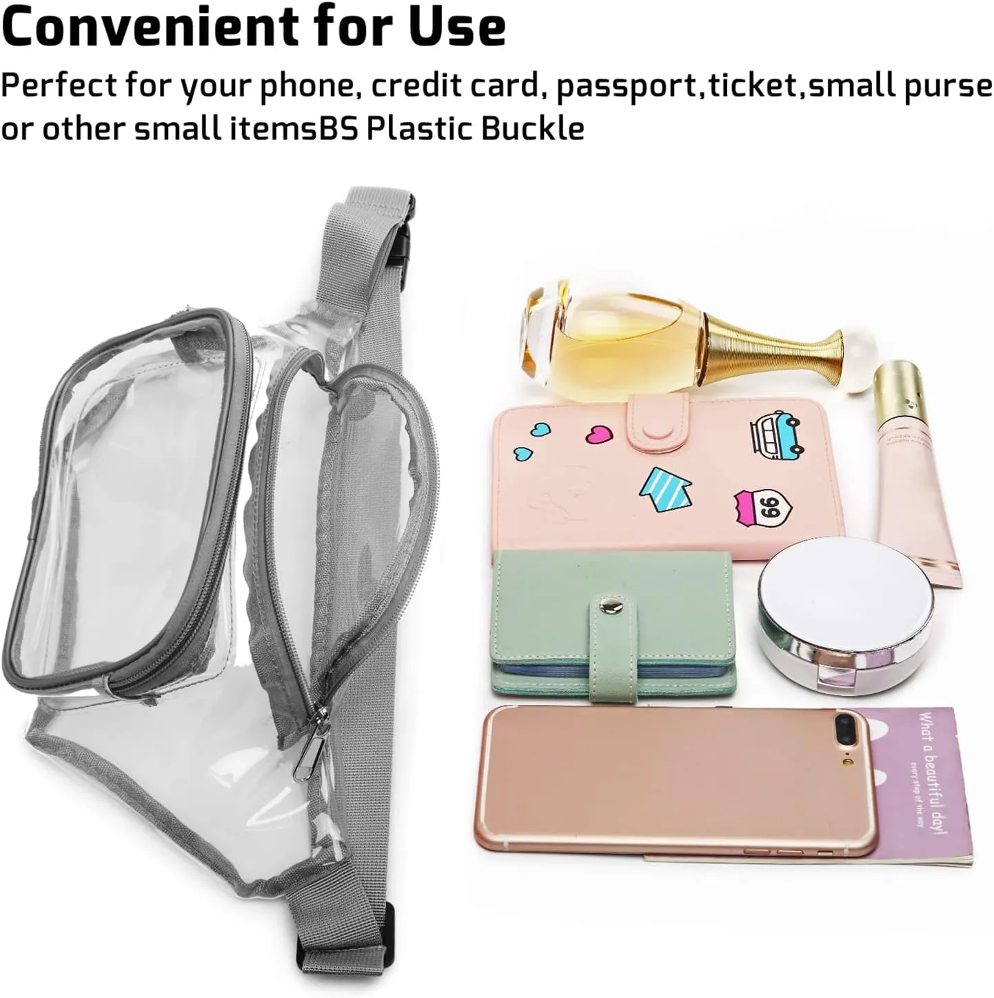 Veckle Fanny Pack - Clear Fanny Pack for Women Men Cute Waist Bag Stadium Approved Transparent Adjustable Belt Bag, Travel, Beach, Events, Concerts Bag, Grey