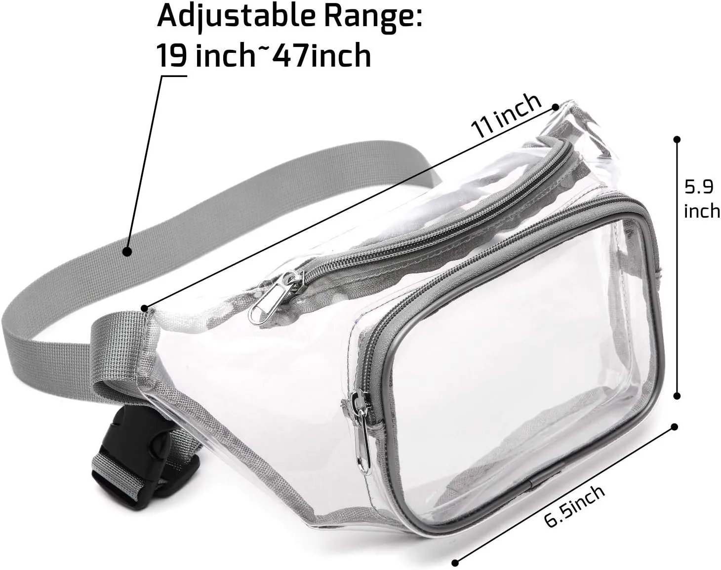 Veckle Fanny Pack - Clear Fanny Pack for Women Men Cute Waist Bag Stadium Approved Transparent Adjustable Belt Bag, Travel, Beach, Events, Concerts Bag, Grey