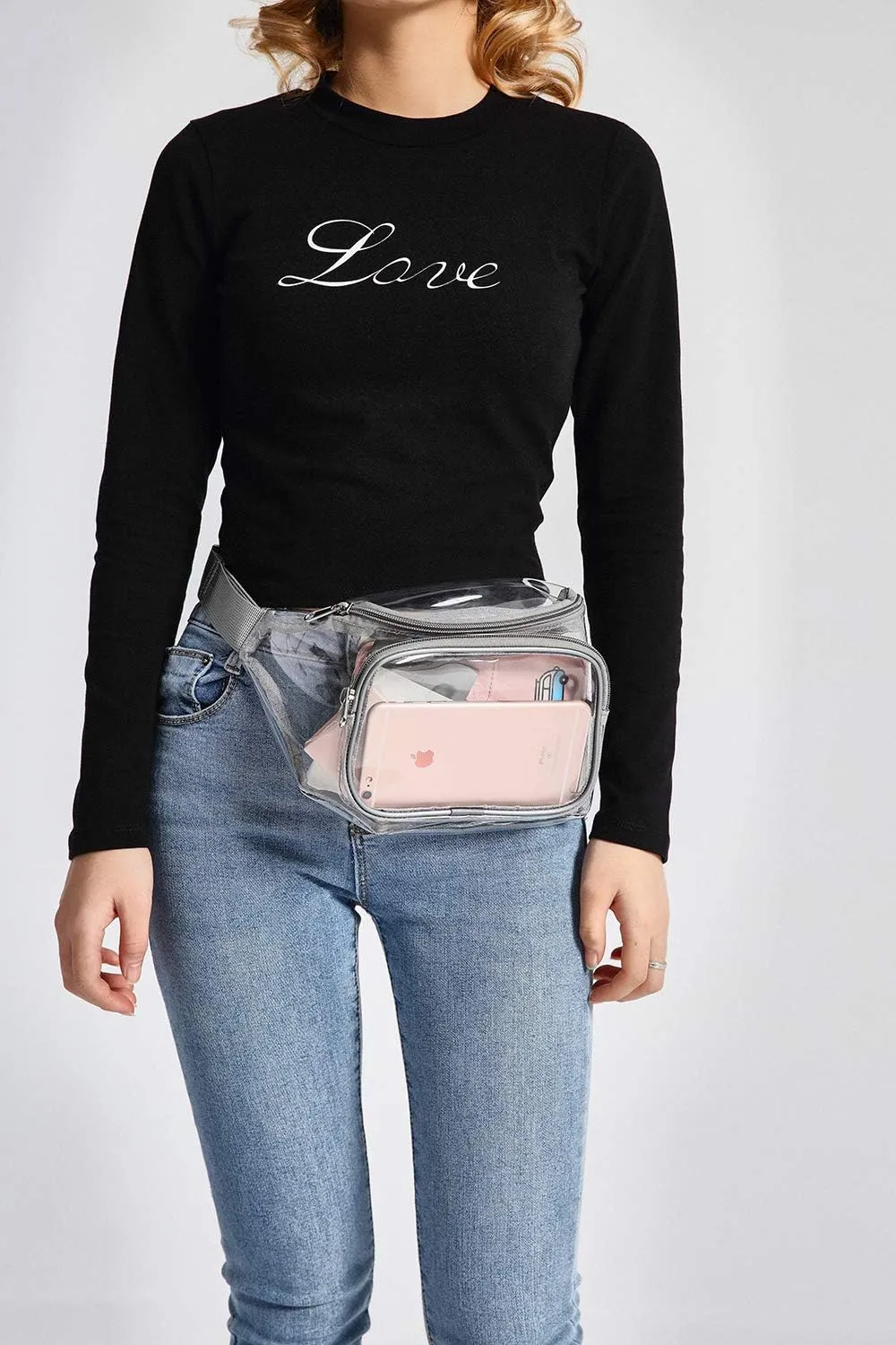 Veckle Fanny Pack - Clear Fanny Pack for Women Men Cute Waist Bag Stadium Approved Transparent Adjustable Belt Bag, Travel, Beach, Events, Concerts Bag, Grey