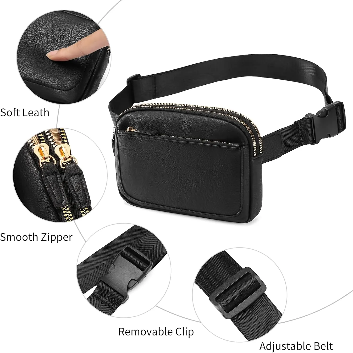 Vegan Leather Belt Bag for Women Fanny Pack Crossbody with Adjustable Strap Fashion Waist Packs by Amxnx…