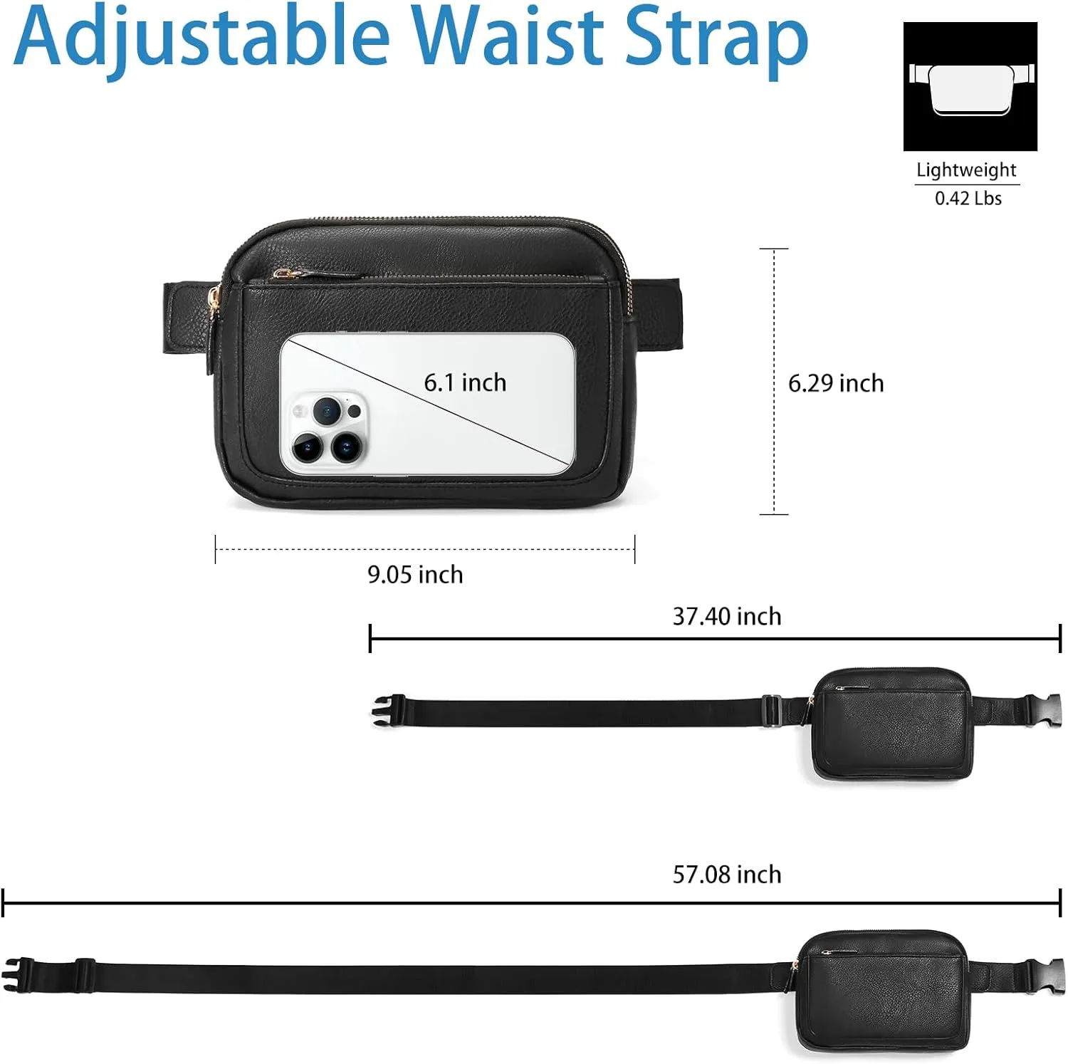 Vegan Leather Belt Bag for Women Fanny Pack Crossbody with Adjustable Strap Fashion Waist Packs by Amxnx…