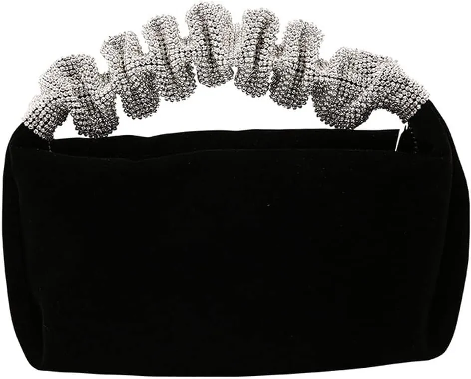 Velvet Bag Woman Rhinestone Handle Handbags Women Banquet Evening Clutch Purse