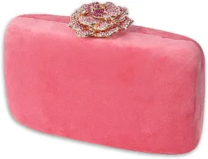 Velvet Clutch Bag for Women Diamond Flower Lock Evening Bag Sparkly Rhinestone Handbag Bridal Wedding Purse