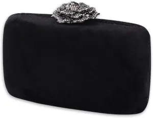 Velvet Clutch Bag for Women Diamond Flower Lock Evening Bag Sparkly Rhinestone Handbag Bridal Wedding Purse