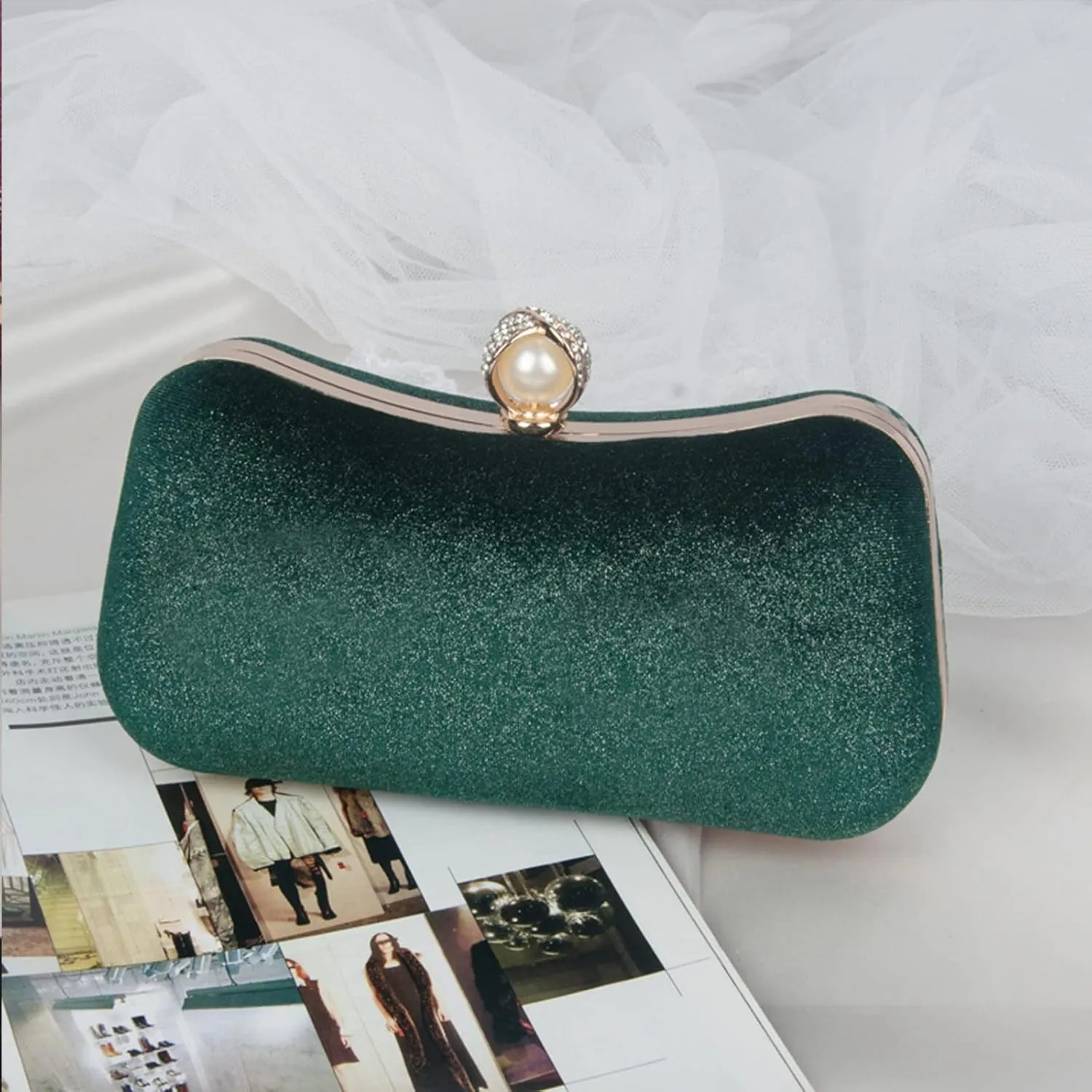 Velvet Evening Bag for Women Glitter Clutch Bag Sparkly Sequins Handbag Shoulder Bag