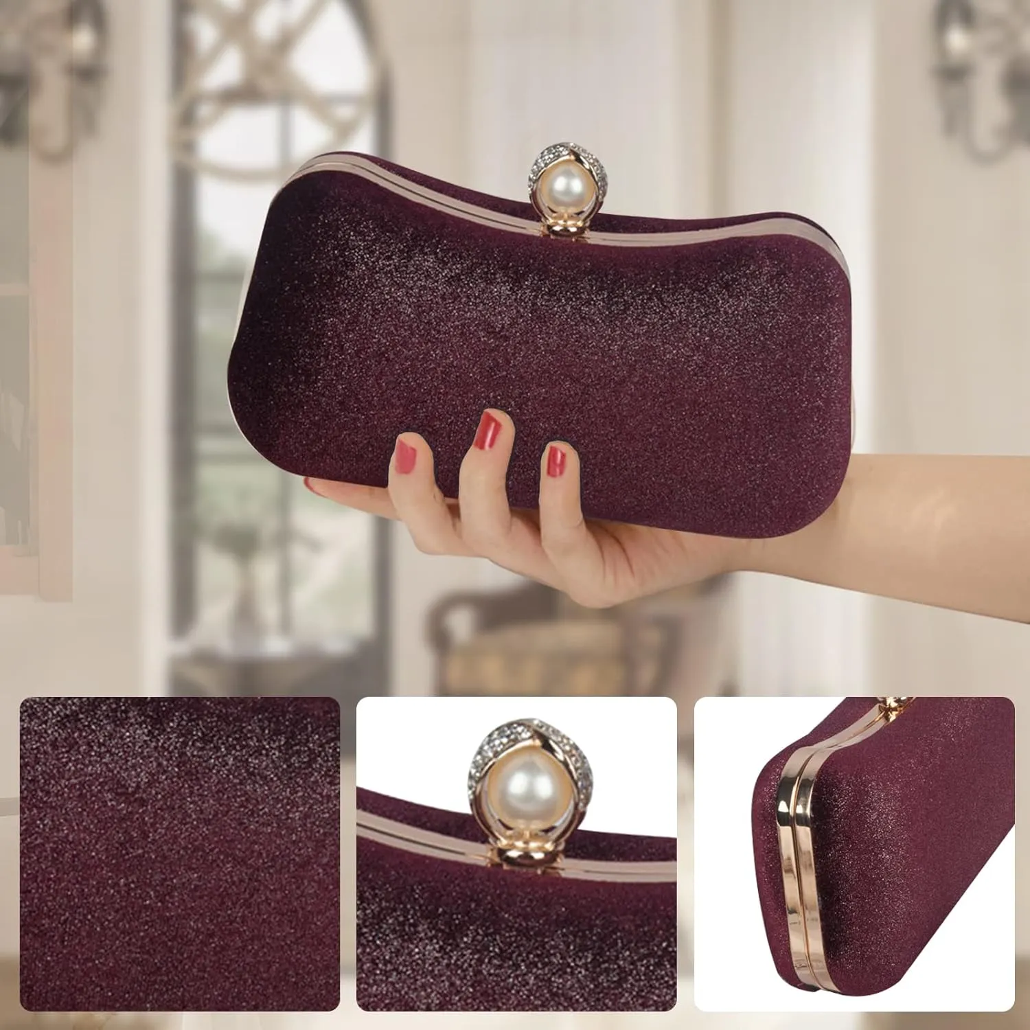 Velvet Evening Bag for Women Glitter Clutch Bag Sparkly Sequins Handbag Shoulder Bag