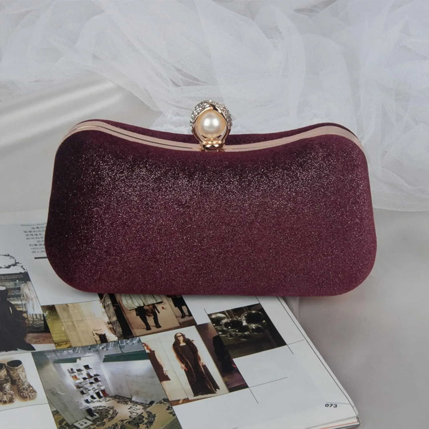 Velvet Evening Bag for Women Glitter Clutch Bag Sparkly Sequins Handbag Shoulder Bag
