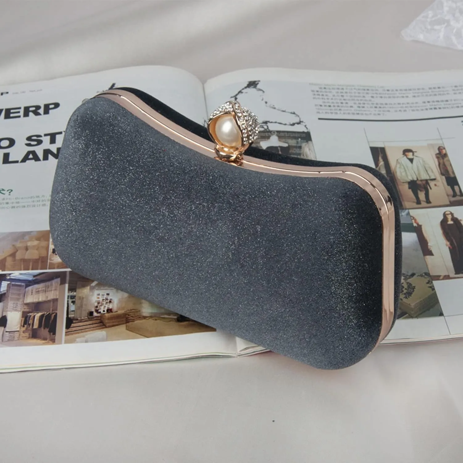 Velvet Evening Bag for Women Glitter Clutch Bag Sparkly Sequins Handbag Shoulder Bag