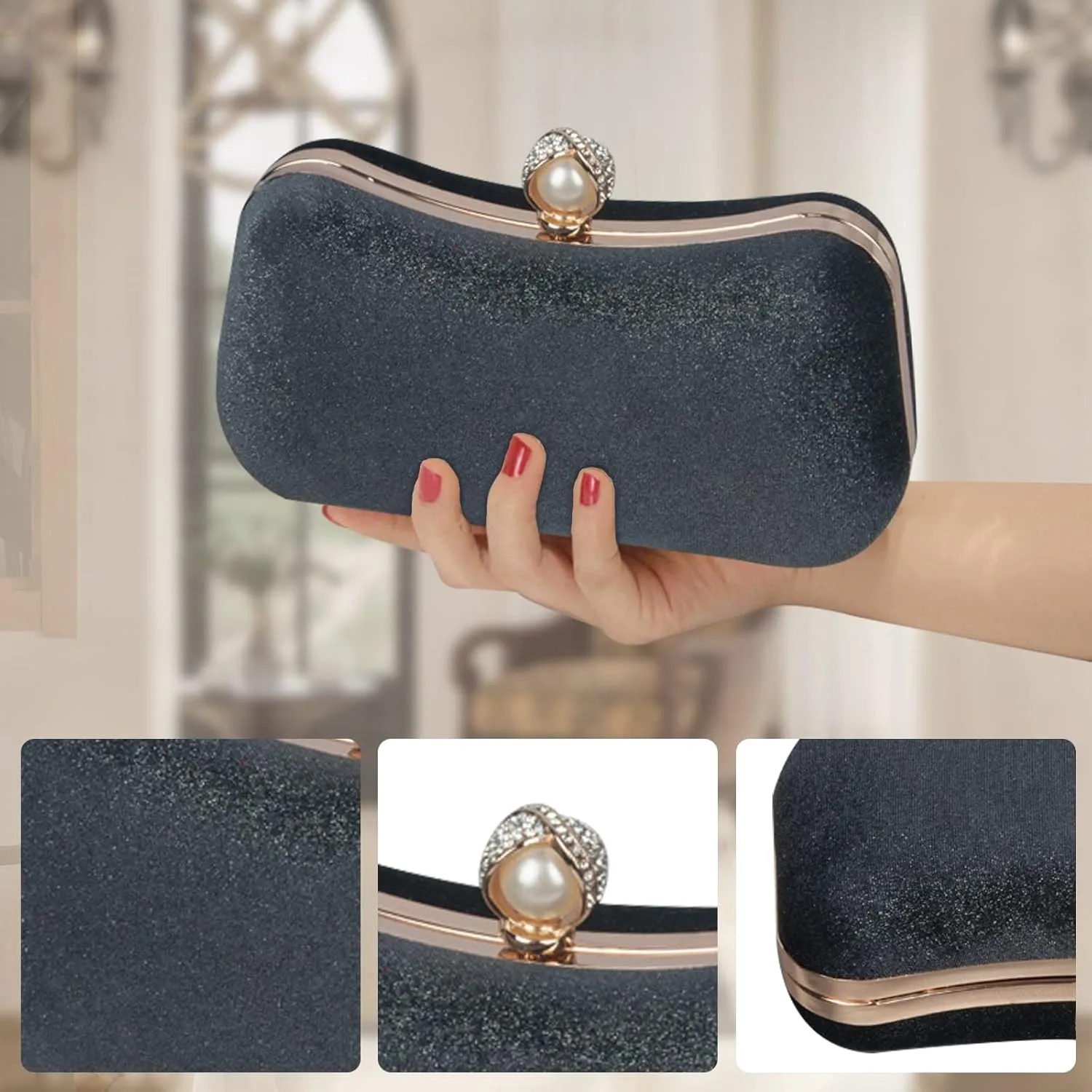 Velvet Evening Bag for Women Glitter Clutch Bag Sparkly Sequins Handbag Shoulder Bag