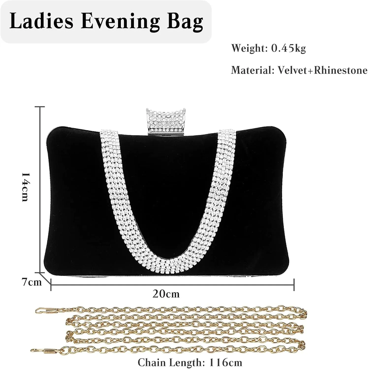 Velvet Evening Bag for Women Rhinestone Clutch Bag Sparkly Handbag