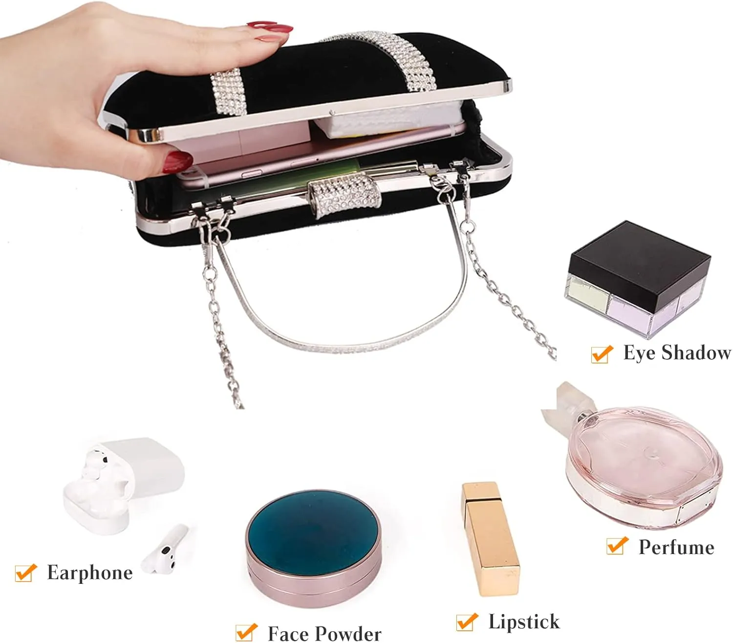 Velvet Evening Bag for Women Rhinestone Clutch Bag Sparkly Handbag