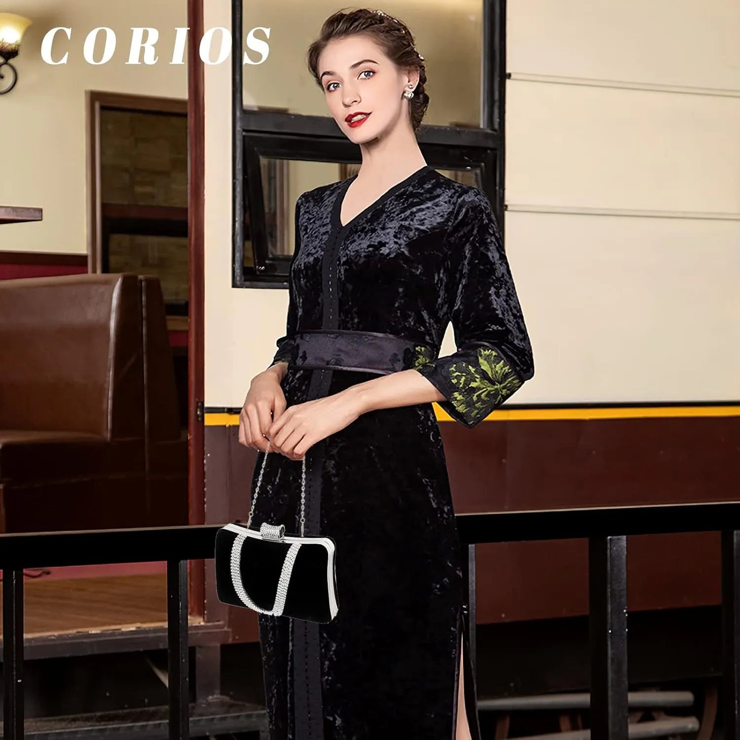 Velvet Evening Bag for Women Rhinestone Clutch Bag Sparkly Handbag
