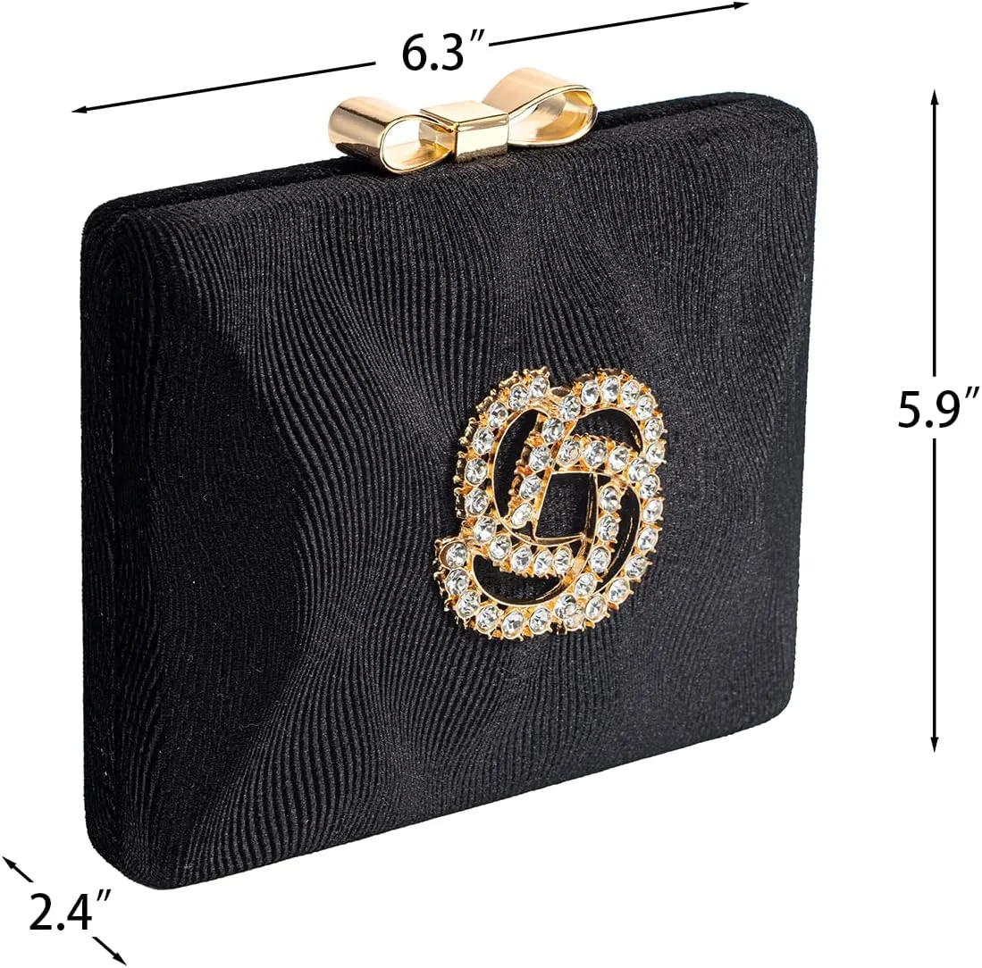 Velvet Evening Bags For Women With Flower Rhinestone Crystal Embellished Clutch Purse For Party Wedding