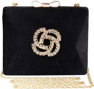 Velvet Evening Bags For Women With Flower Rhinestone Crystal Embellished Clutch Purse For Party Wedding