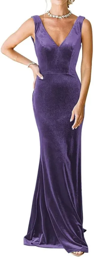 Velvet Mermaid Bridesmaid Dresses for Women Floor Length Sleeveless Formal Evening Gown