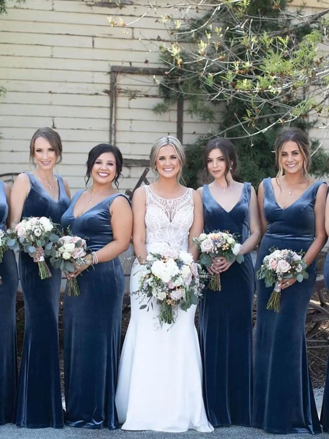 Velvet Mermaid Bridesmaid Dresses for Women Floor Length Sleeveless Formal Evening Gown