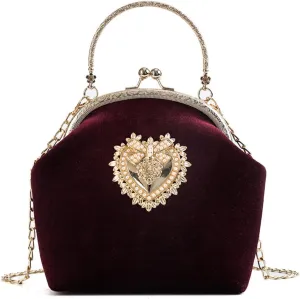 Velvet Purse Crossbody Vintage Satchel Shoulder Bag for Prom Party Wedding Women's Elegant Evening Clutch Handbag