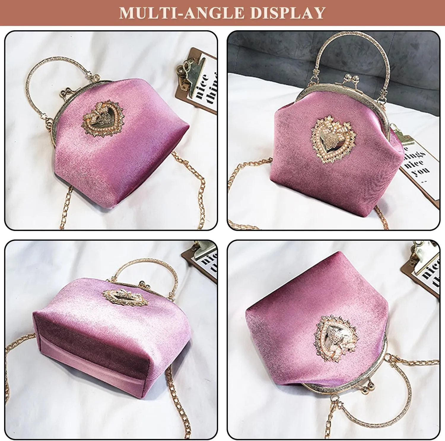 Velvet Purse Crossbody Vintage Satchel Shoulder Bag for Prom Party Wedding Women's Elegant Evening Clutch Handbag