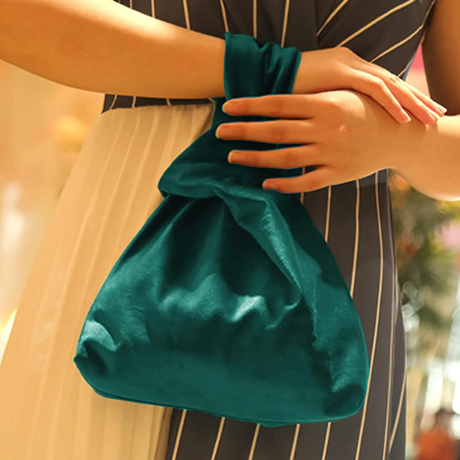 Velvet Wristlet Purse for Women Elegant Clutch Evening Bag Wrist Bag Sleeve-Knot-Pouch(Very Small Size)