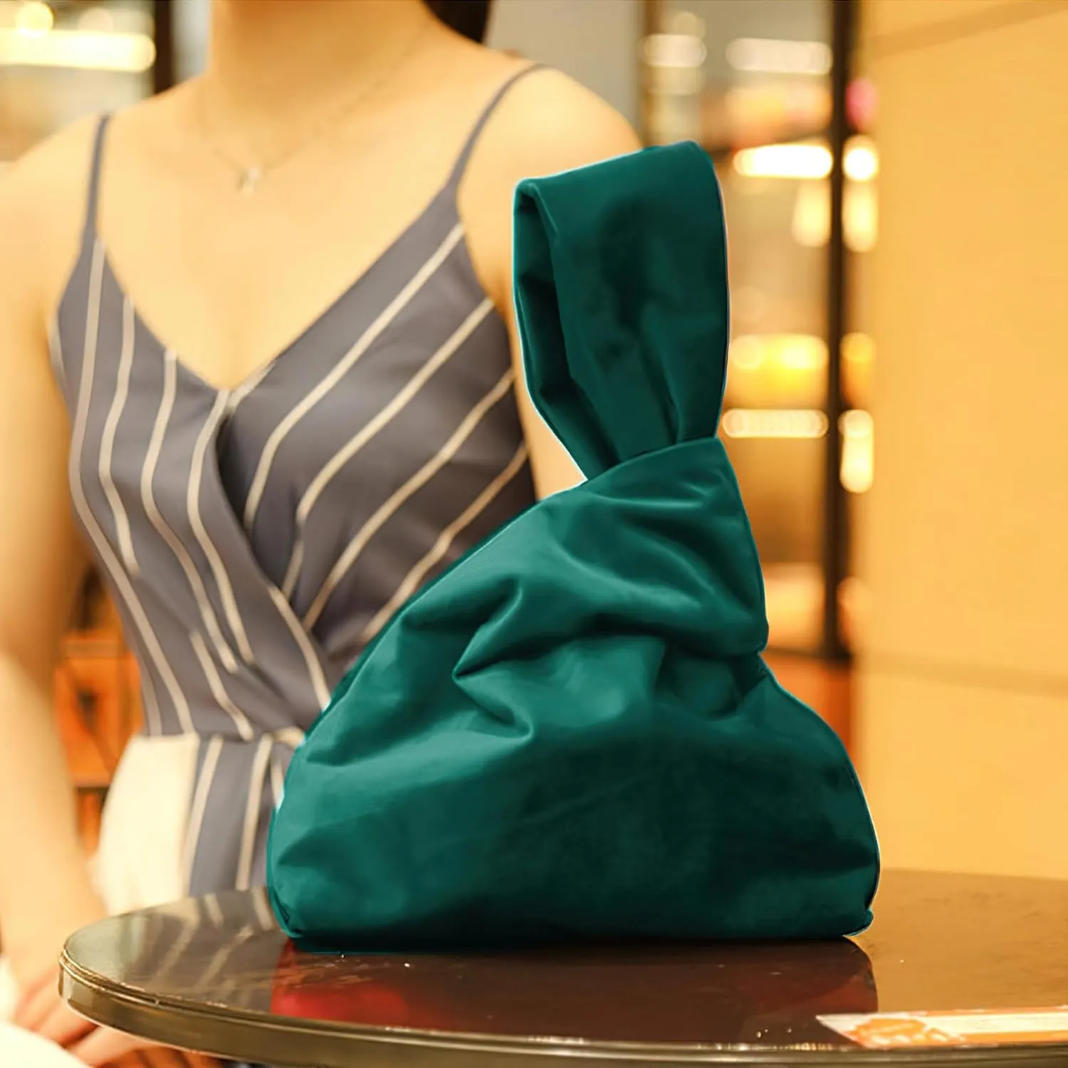 Velvet Wristlet Purse for Women Elegant Clutch Evening Bag Wrist Bag Sleeve-Knot-Pouch(Very Small Size)