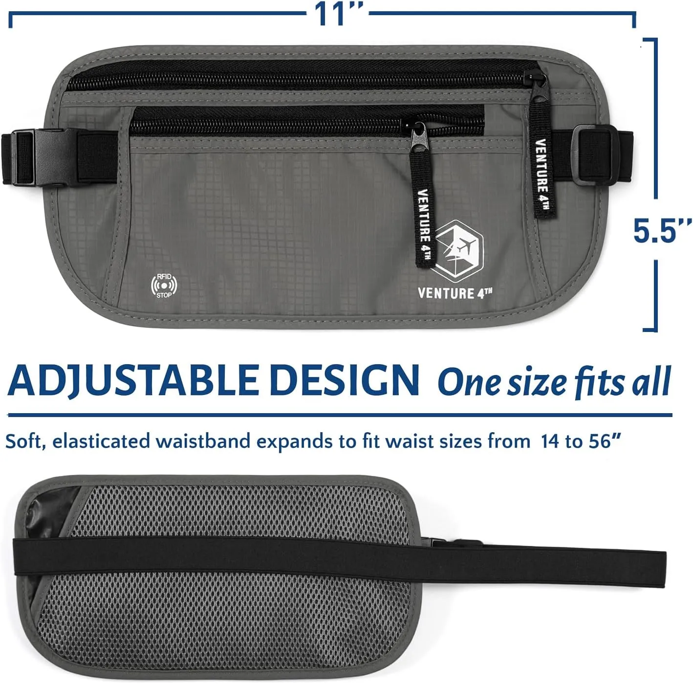 VENTURE 4TH Travel Money Belt - RFID Blocking (Gray)