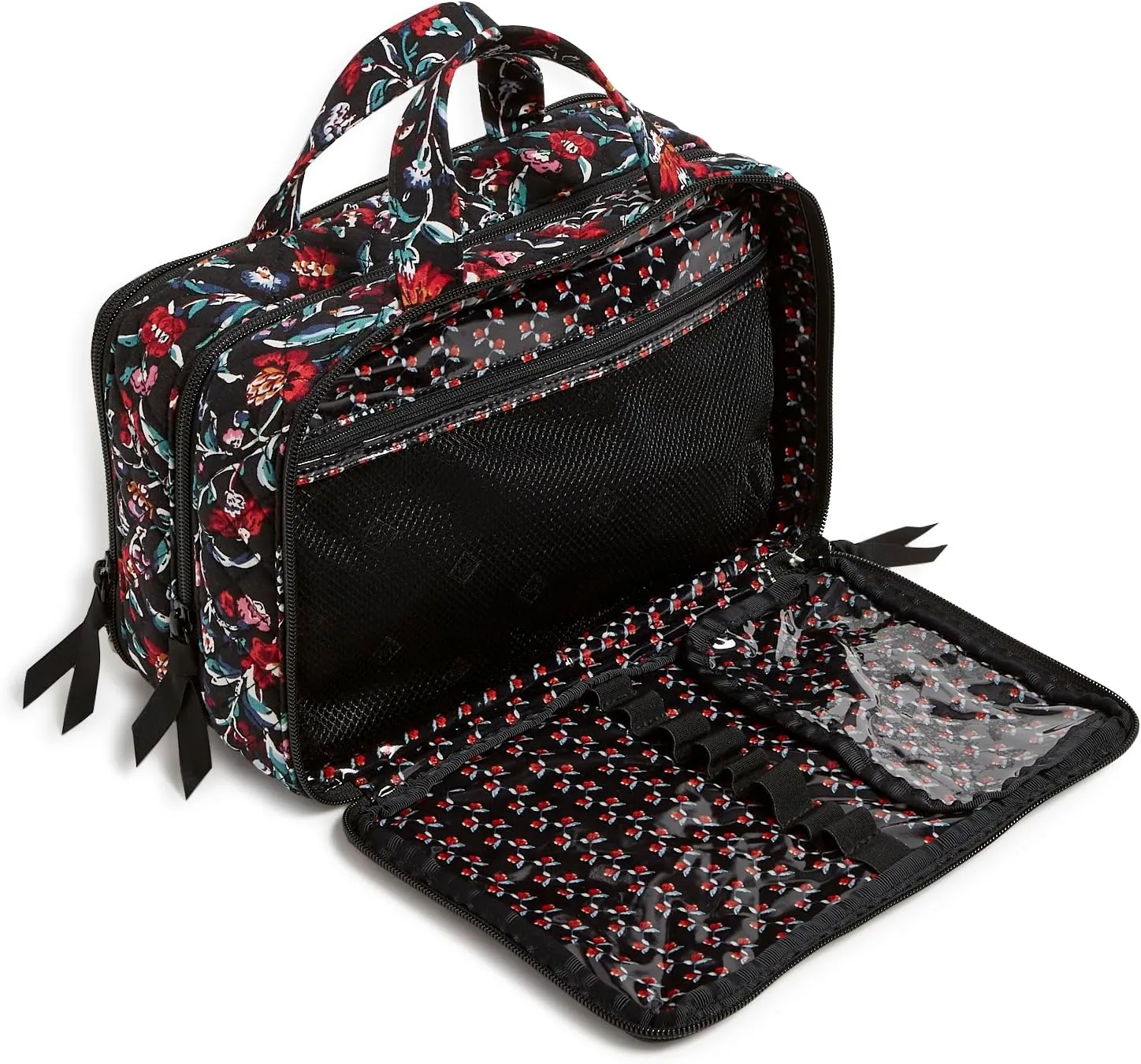 Vera Bradley Cotton Ultimate Travel Makeup Organizer Case, Perennials Noir