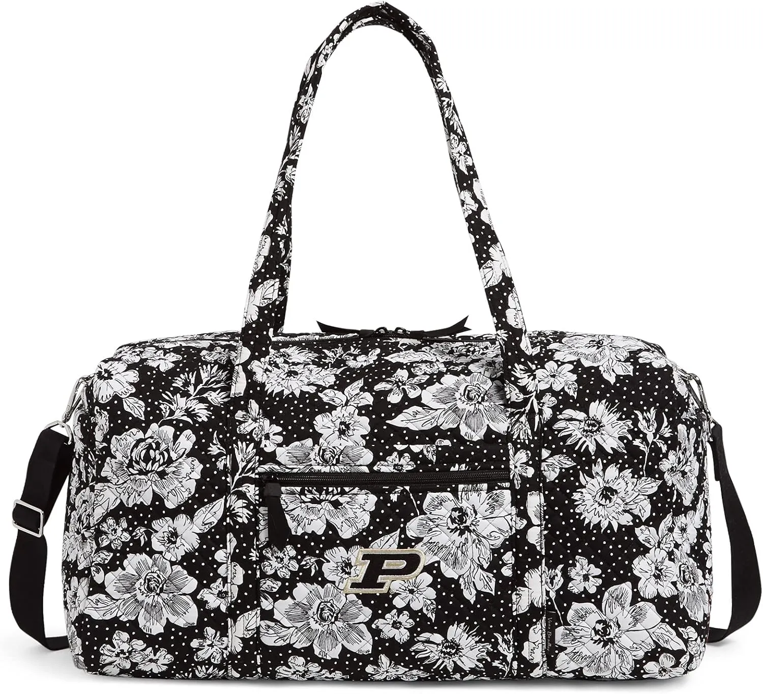 Vera Bradley Women's Cotton Collegiate Large Travel Duffle Bag (Multiple Teams Available), Purdue University Black/White Rain Garden - Recycled Cotton, One Size