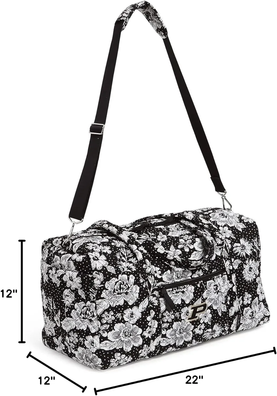 Vera Bradley Women's Cotton Collegiate Large Travel Duffle Bag (Multiple Teams Available), Purdue University Black/White Rain Garden - Recycled Cotton, One Size