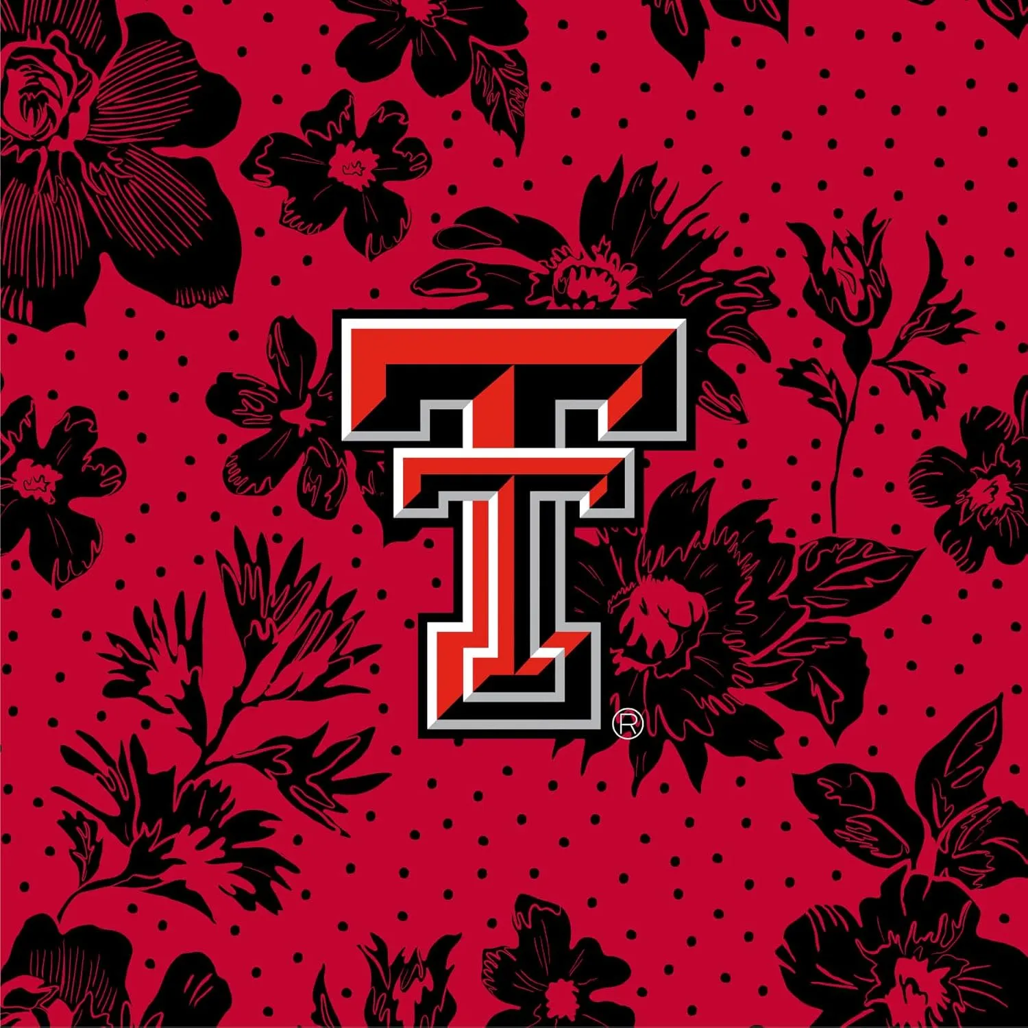 Vera Bradley Women's Cotton Collegiate Large Travel Duffle Bag (Multiple Teams Available), Red/Black Rain Garden With Texas Tech University - Recycled Cotton, One Size