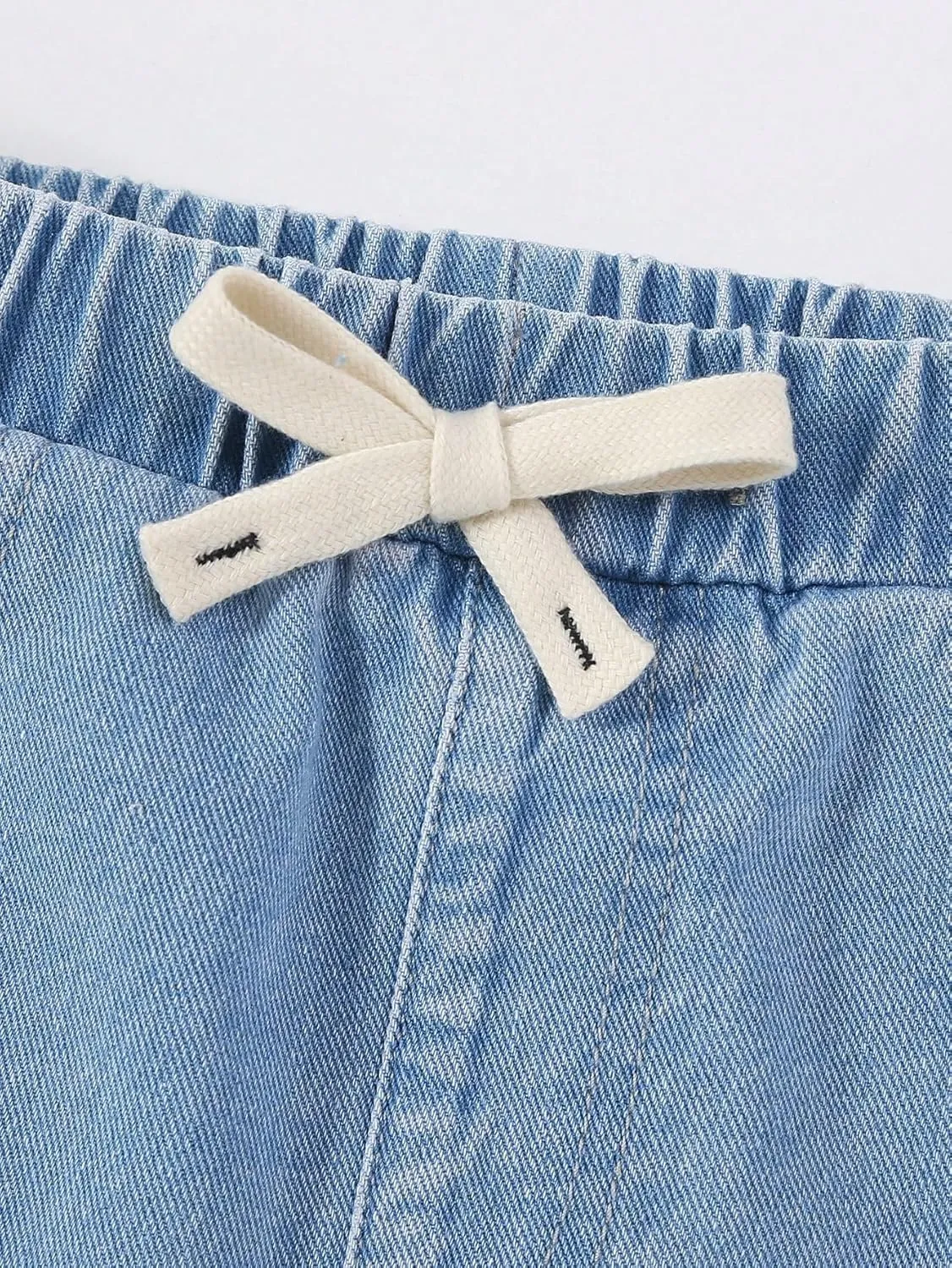Verdusa Girl's Casual Paperbag Waist Belted Denim Shorts with Pockets