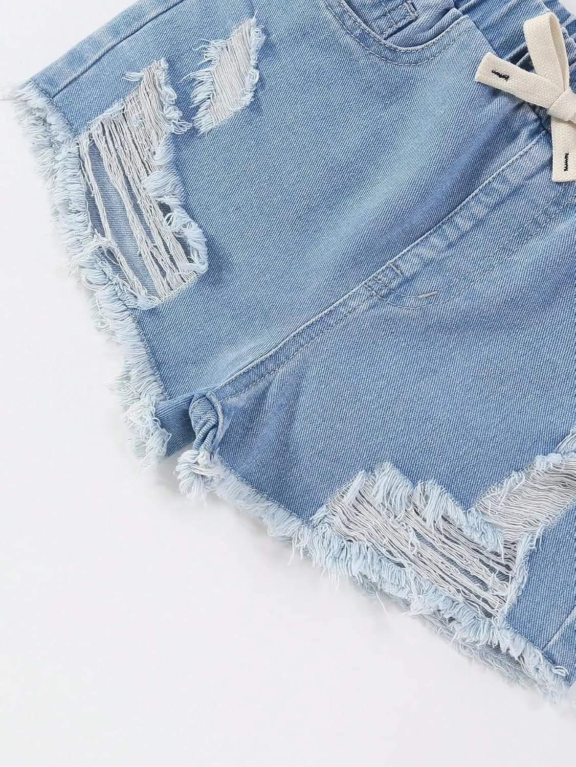 Verdusa Girl's Casual Paperbag Waist Belted Denim Shorts with Pockets