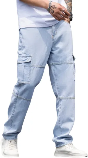 Verdusa Men's Casual Denim Cargo Pants Jeans with Cargo Pockets