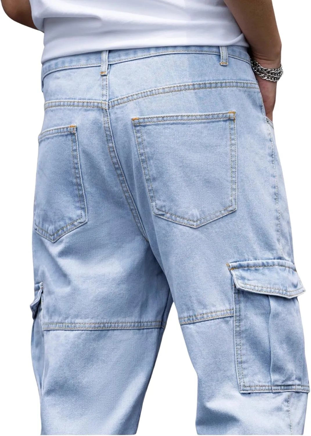 Verdusa Men's Casual Denim Cargo Pants Jeans with Cargo Pockets