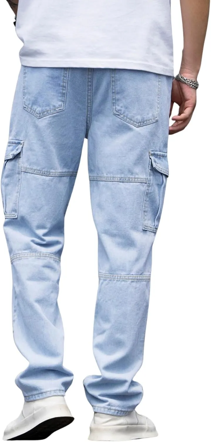 Verdusa Men's Casual Denim Cargo Pants Jeans with Cargo Pockets