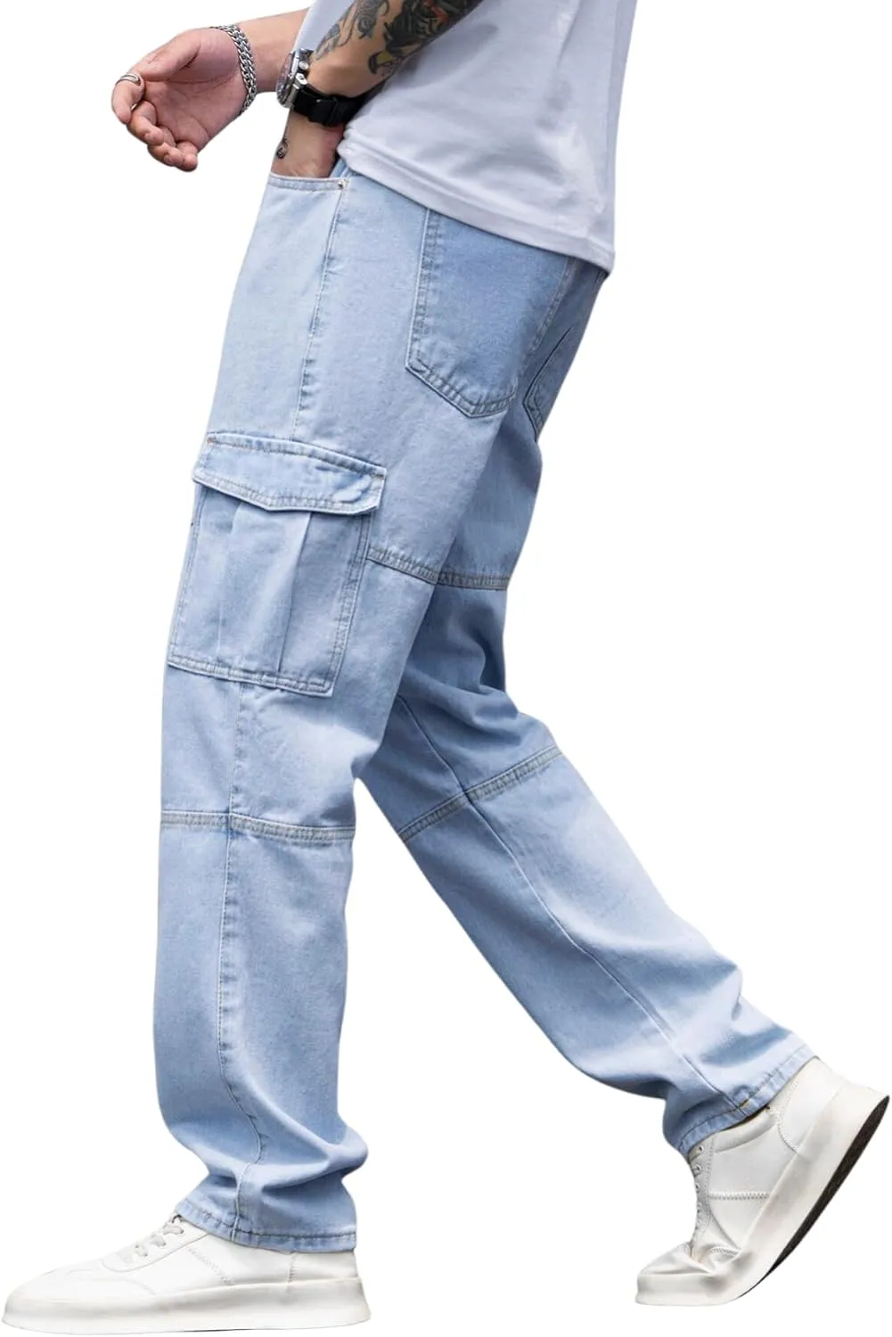 Verdusa Men's Casual Denim Cargo Pants Jeans with Cargo Pockets
