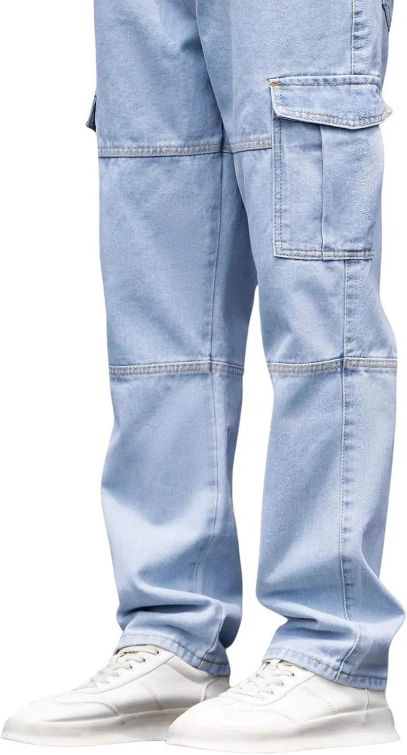 Verdusa Men's Casual Denim Cargo Pants Jeans with Cargo Pockets
