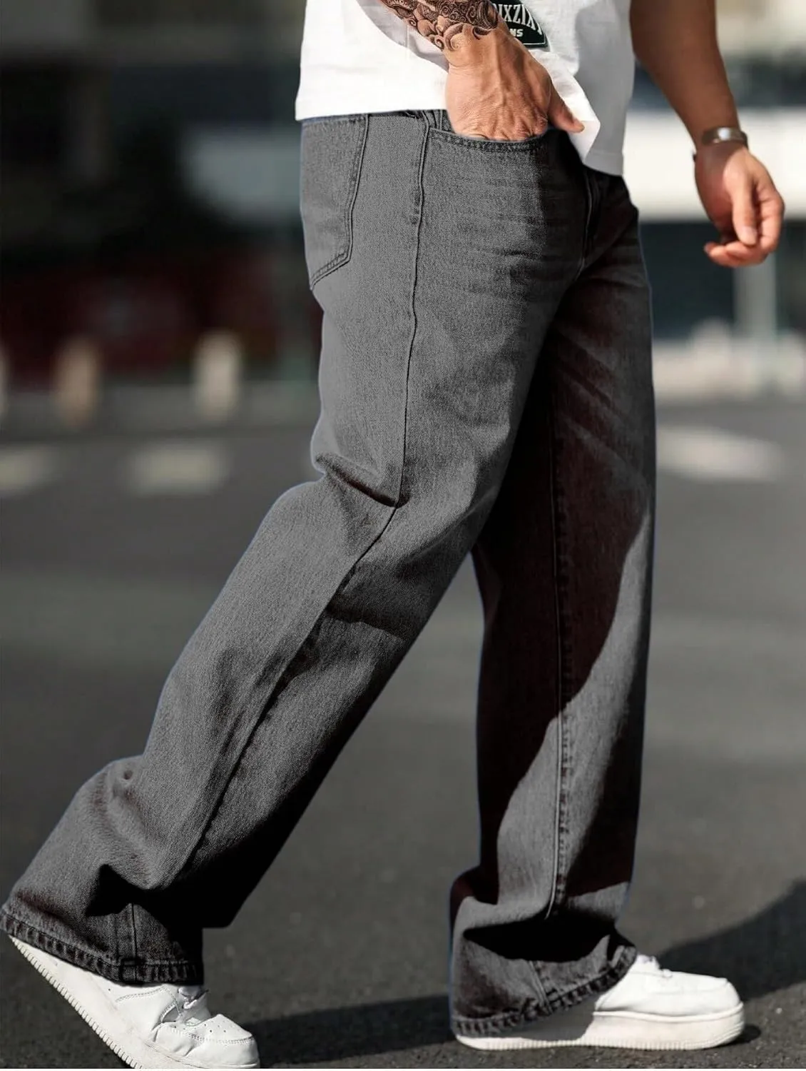 Verdusa Men's High Waist Loose Jeans Baggy Straight Leg Denim Pants Trousers