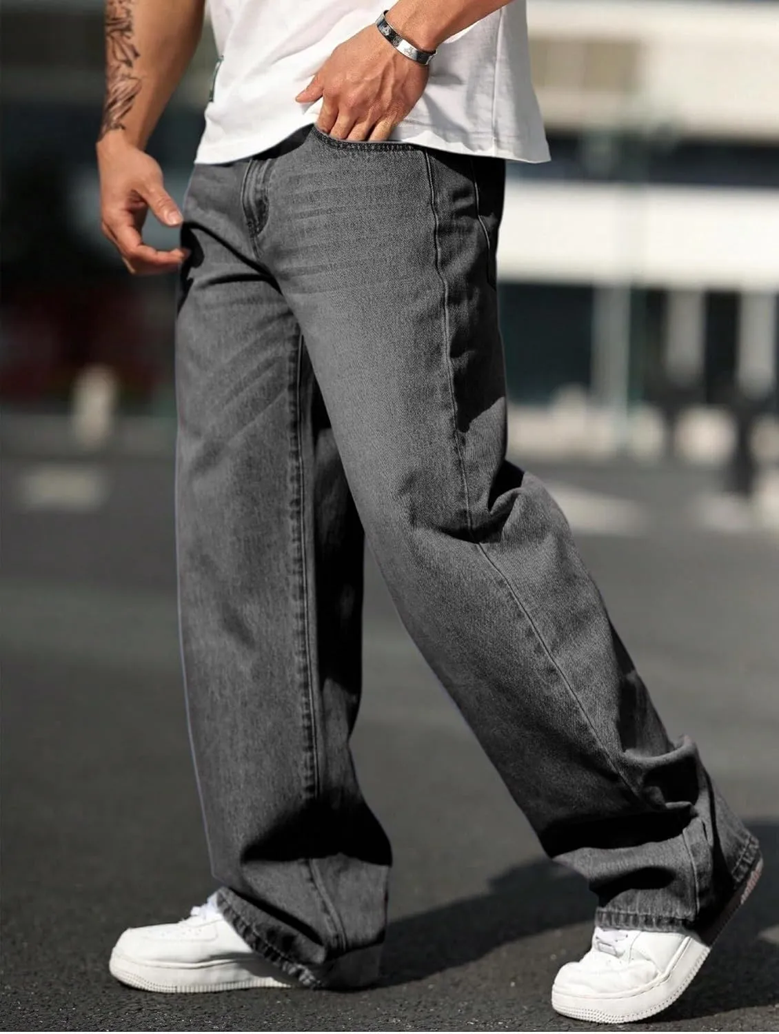 Verdusa Men's High Waist Loose Jeans Baggy Straight Leg Denim Pants Trousers