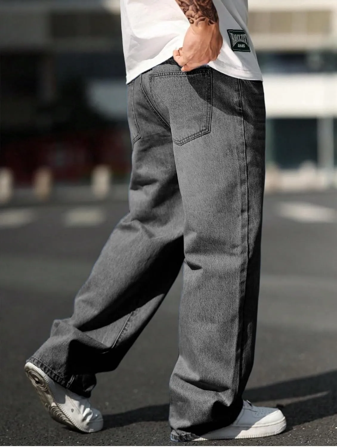 Verdusa Men's High Waist Loose Jeans Baggy Straight Leg Denim Pants Trousers