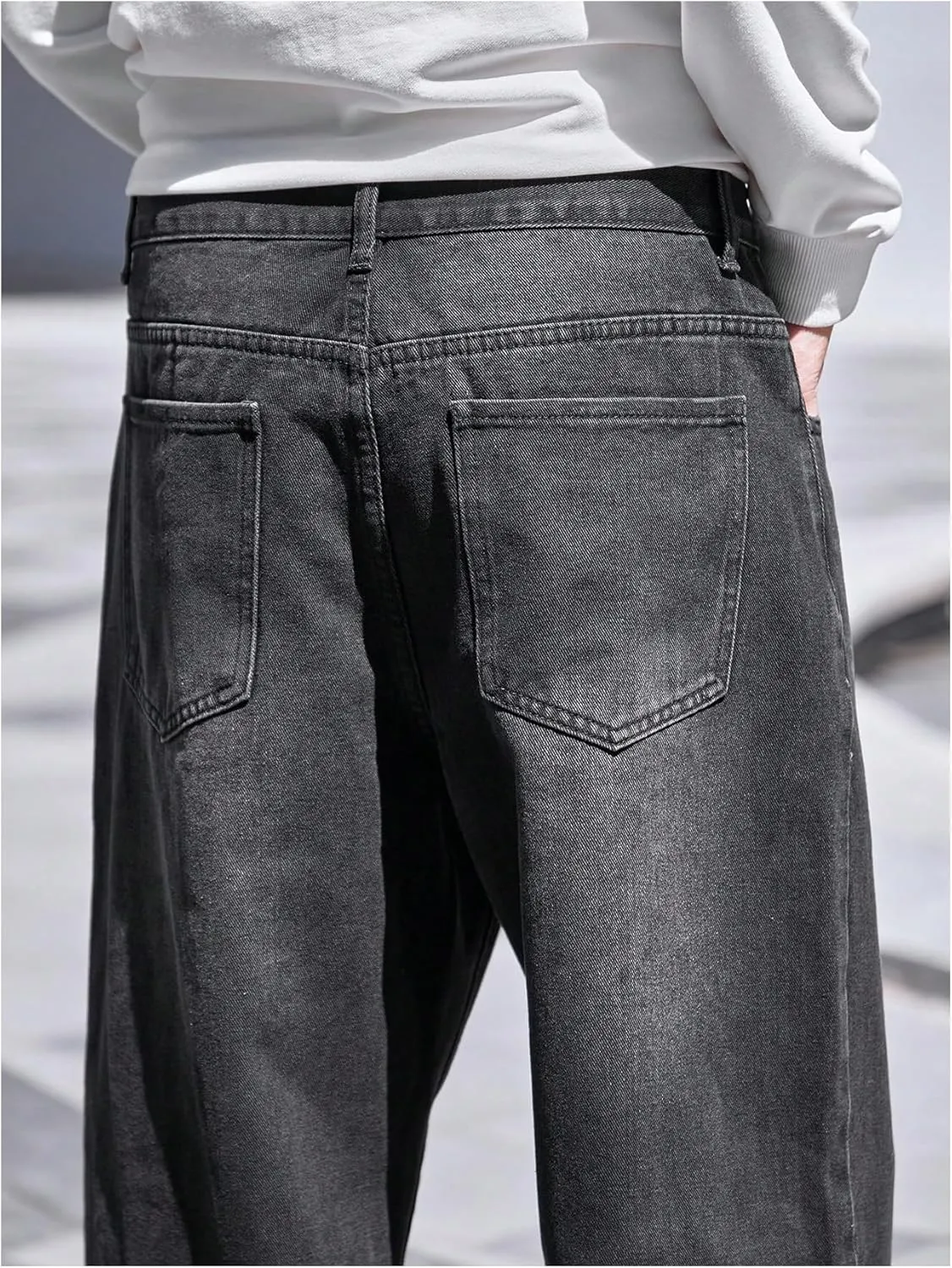 Verdusa Men's High Waist Loose Jeans Baggy Straight Leg Denim Pants Trousers