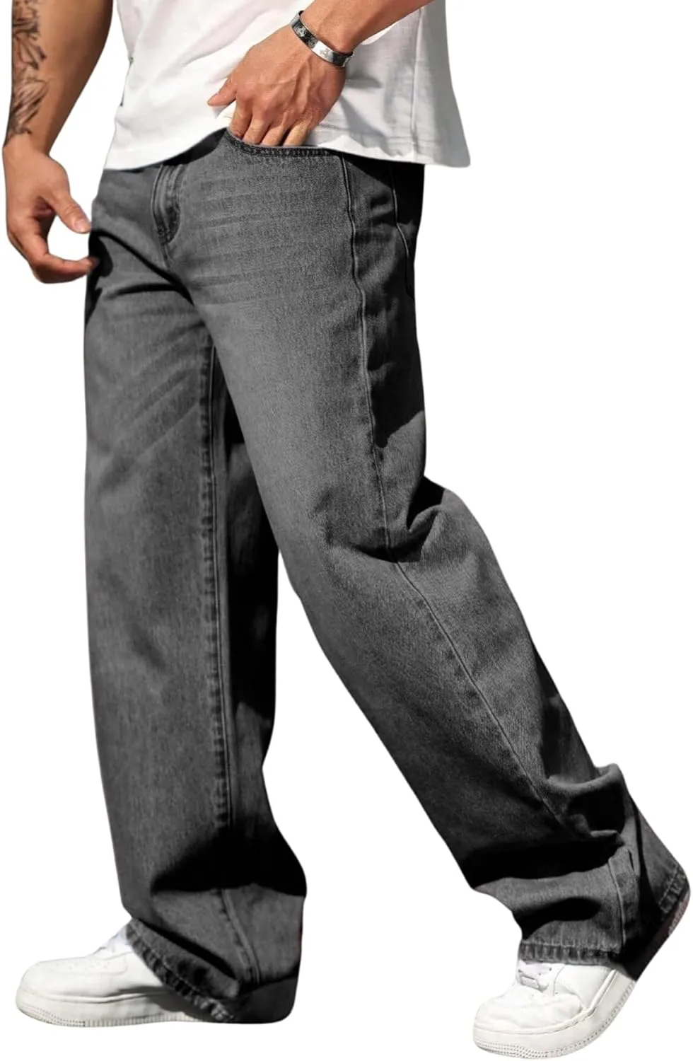 Verdusa Men's High Waist Loose Jeans Baggy Straight Leg Denim Pants Trousers