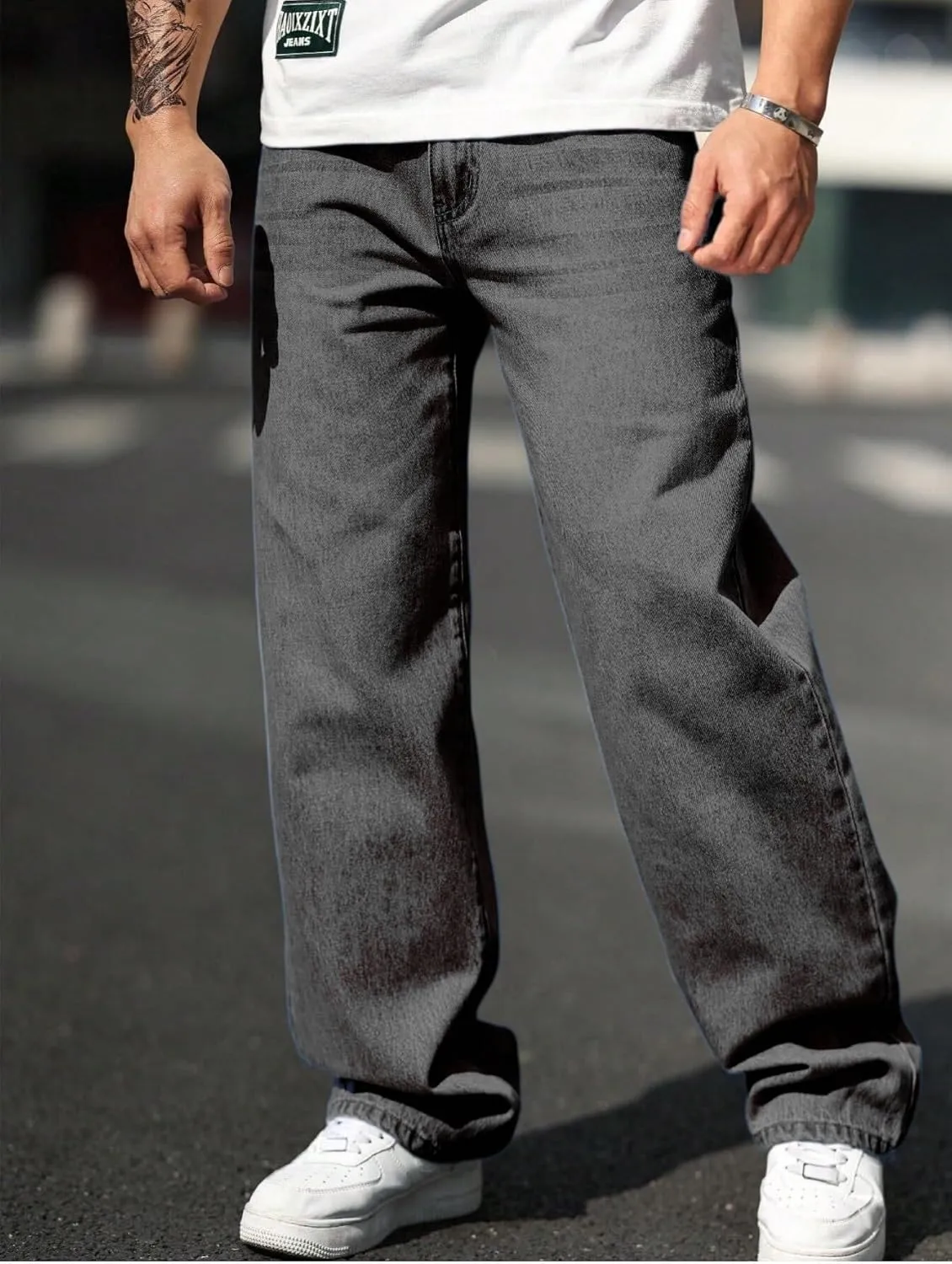 Verdusa Men's High Waist Loose Jeans Baggy Straight Leg Denim Pants Trousers