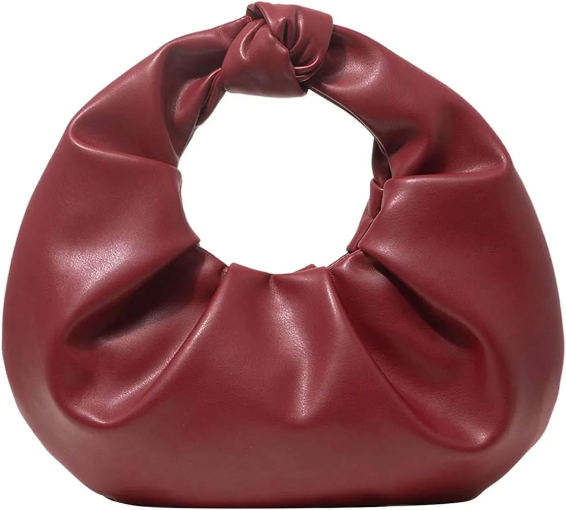 Verdusa Women's Vintage Ruched Evening Bags Knotted Top Handle Faux Leather Clutch Purses