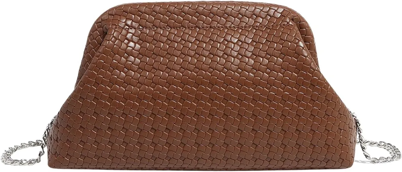 Verdusa Women's Vintage Woven Bag Metal Chain Leather Shoulder Handbags