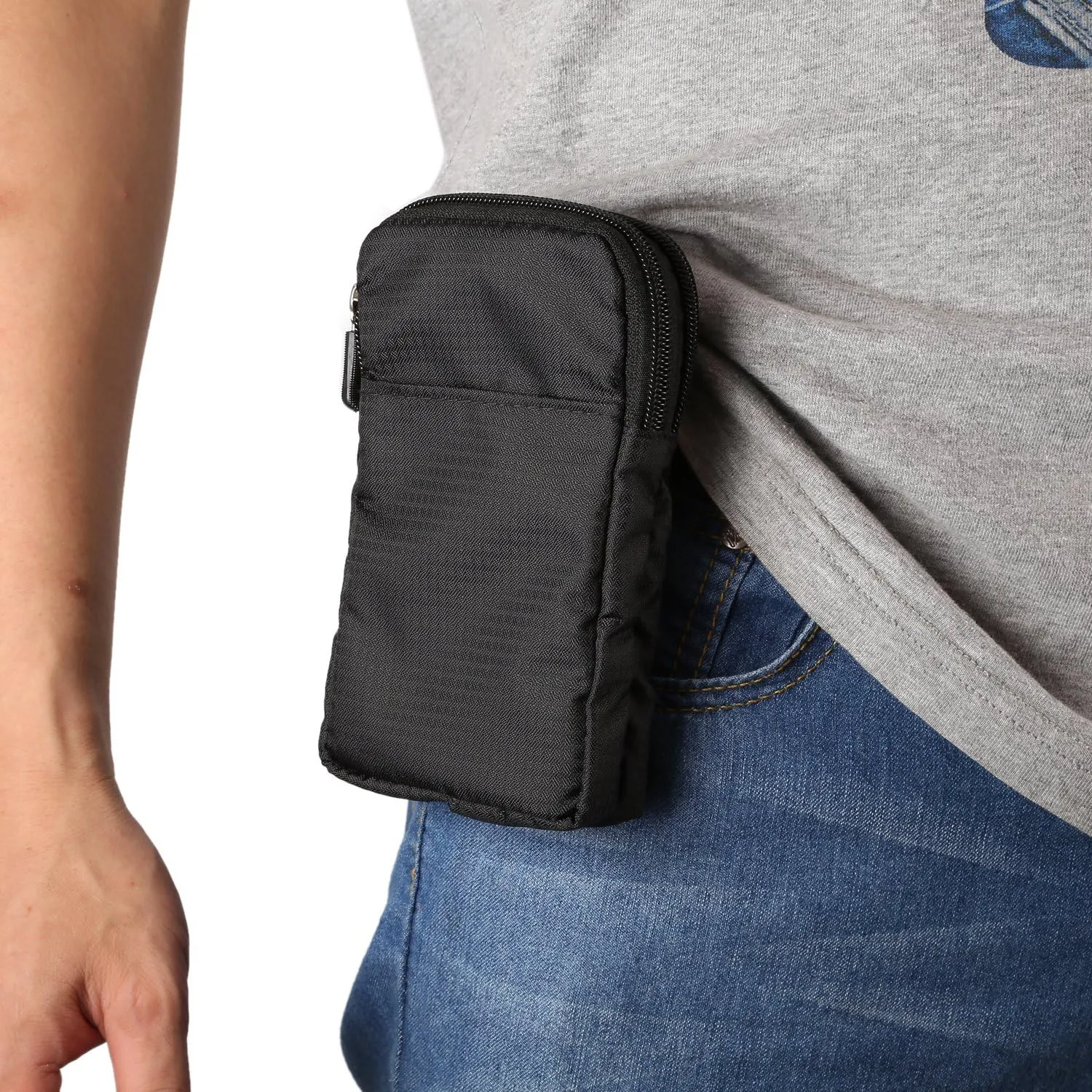 Vertical Cell Phone Waist Pouch Men, Cell Phone Shoulder Holster Men, Outdoor Sport Cellphone Shoulder Messenger Bag Smartphone Belt Clip Holder Waist Pack Carrying Case with Belt Loop Carabiner