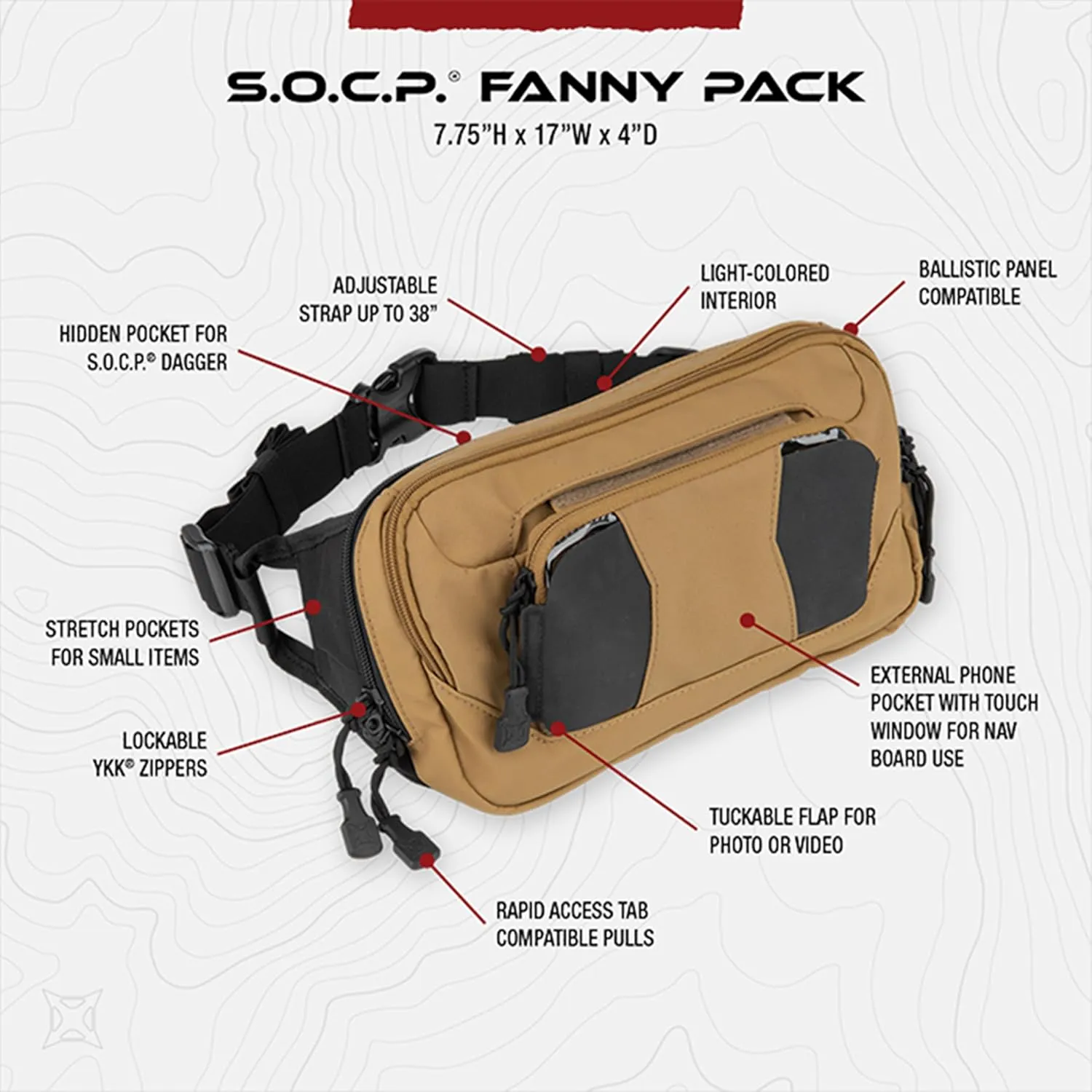 Vertx S.O.C.P. Tactical Fanny Pack, CCW Crossbody Waist Bag for Men and Women, Concealed Carry, EDC, Travel, Work
