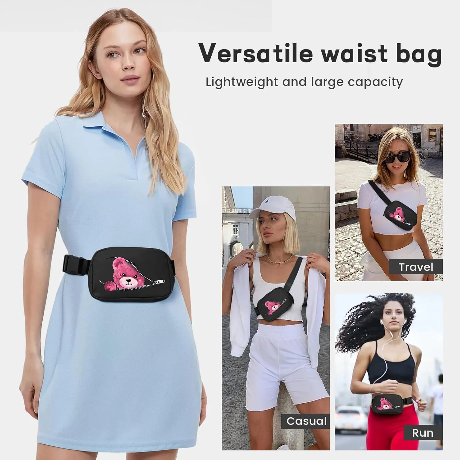 viewm Belt Bag for Women, Waterproof Fanny Packs for Women Men Fanny Pack Crossbody Bags for Women with Adjustable Strap for Travel Fitness Running Hiking