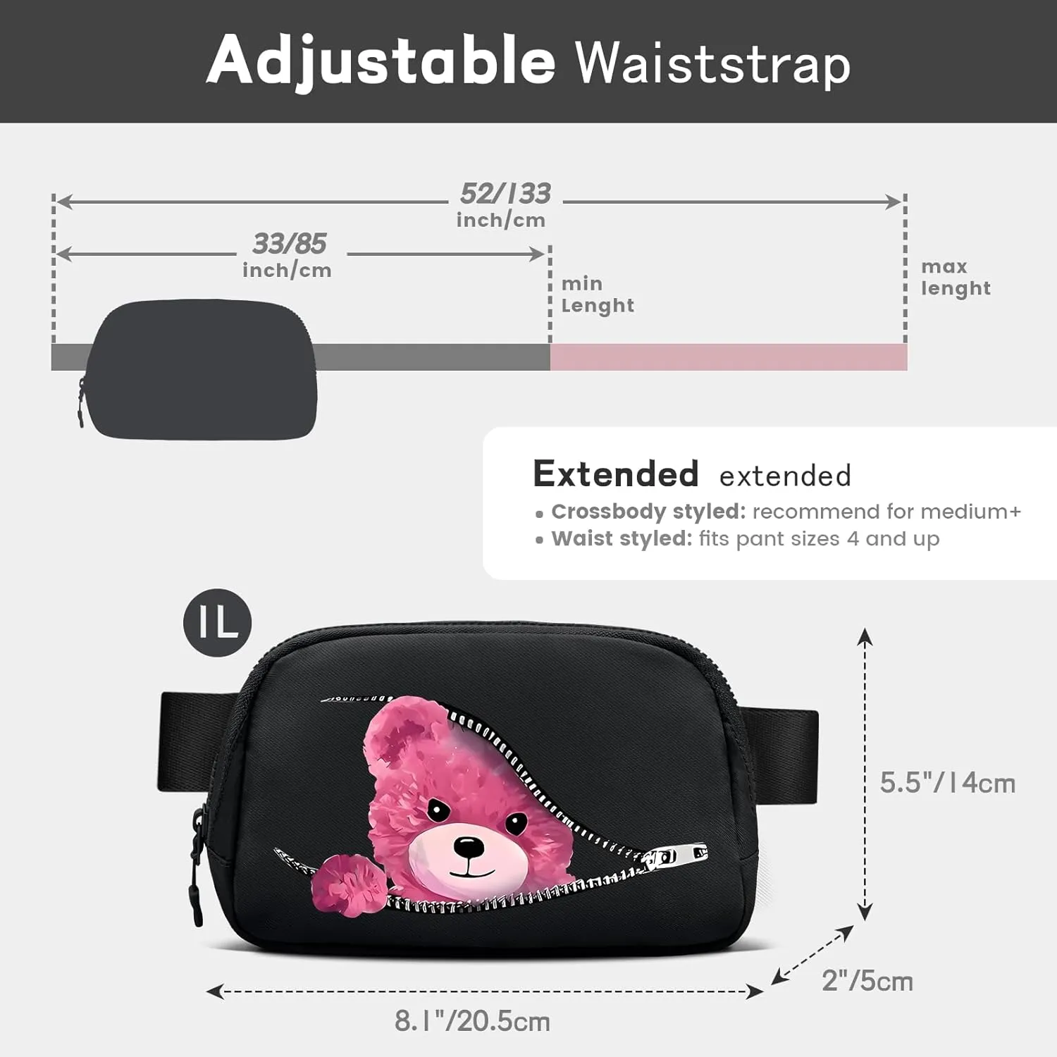 viewm Belt Bag for Women, Waterproof Fanny Packs for Women Men Fanny Pack Crossbody Bags for Women with Adjustable Strap for Travel Fitness Running Hiking