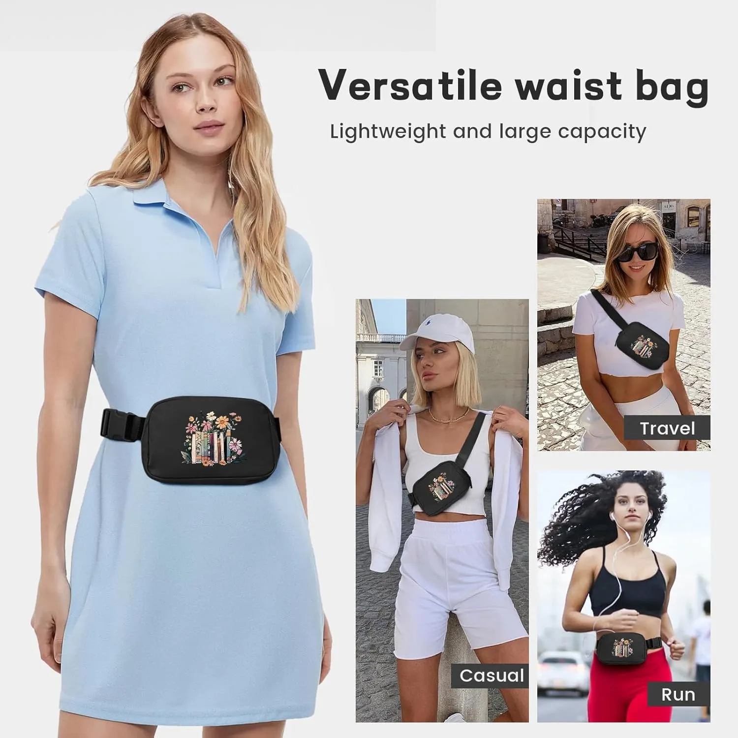viewm Belt Bag for Women, Waterproof Fanny Packs for Women Men Fanny Pack Crossbody Bags for Women with Adjustable Strap for Travel Fitness Running Hiking